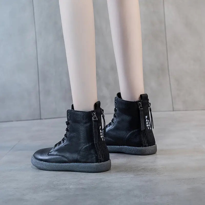 Women's Soft Leather Double Zipper Martin Boots Beyond Trends Hub