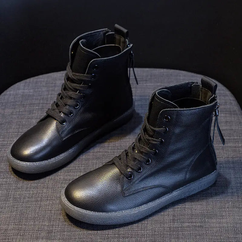 Women's Soft Leather Double Zipper Martin Boots Beyond Trends Hub