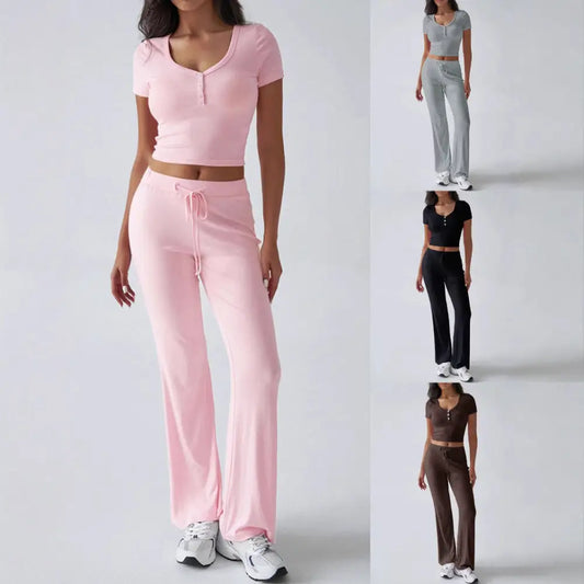 Women’s Solid Color Crew Neck Casual Fashion Suit