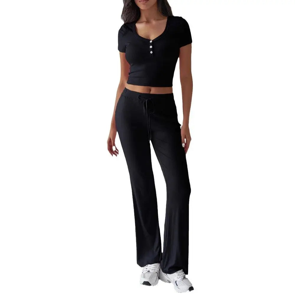 Women’s Solid Color Crew Neck Casual Fashion Suit