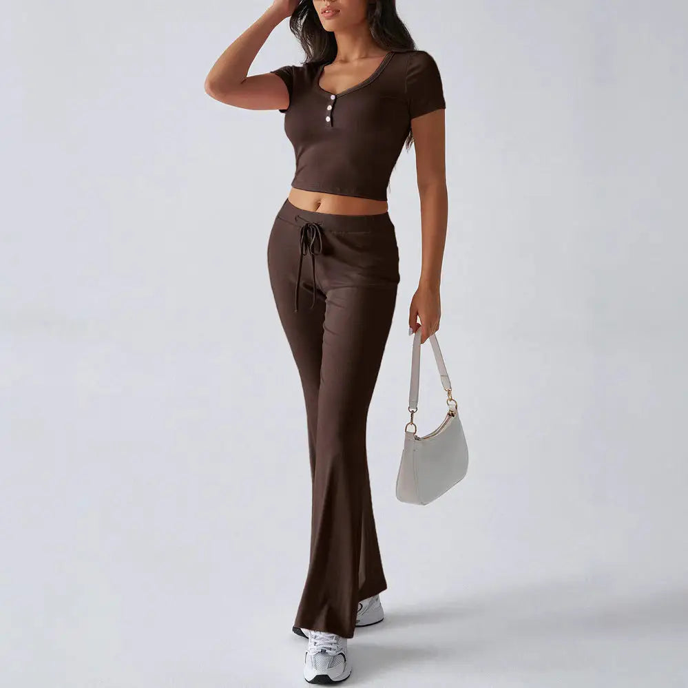 Women’s Solid Color Crew Neck Casual Fashion Suit
