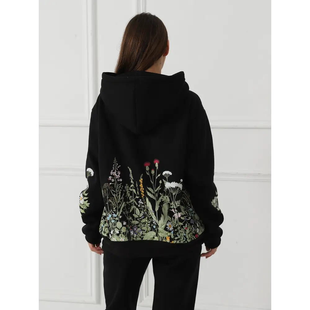 Women's Solid Color Floral Long Sleeved Sweatshirt Beyond Trends Hub