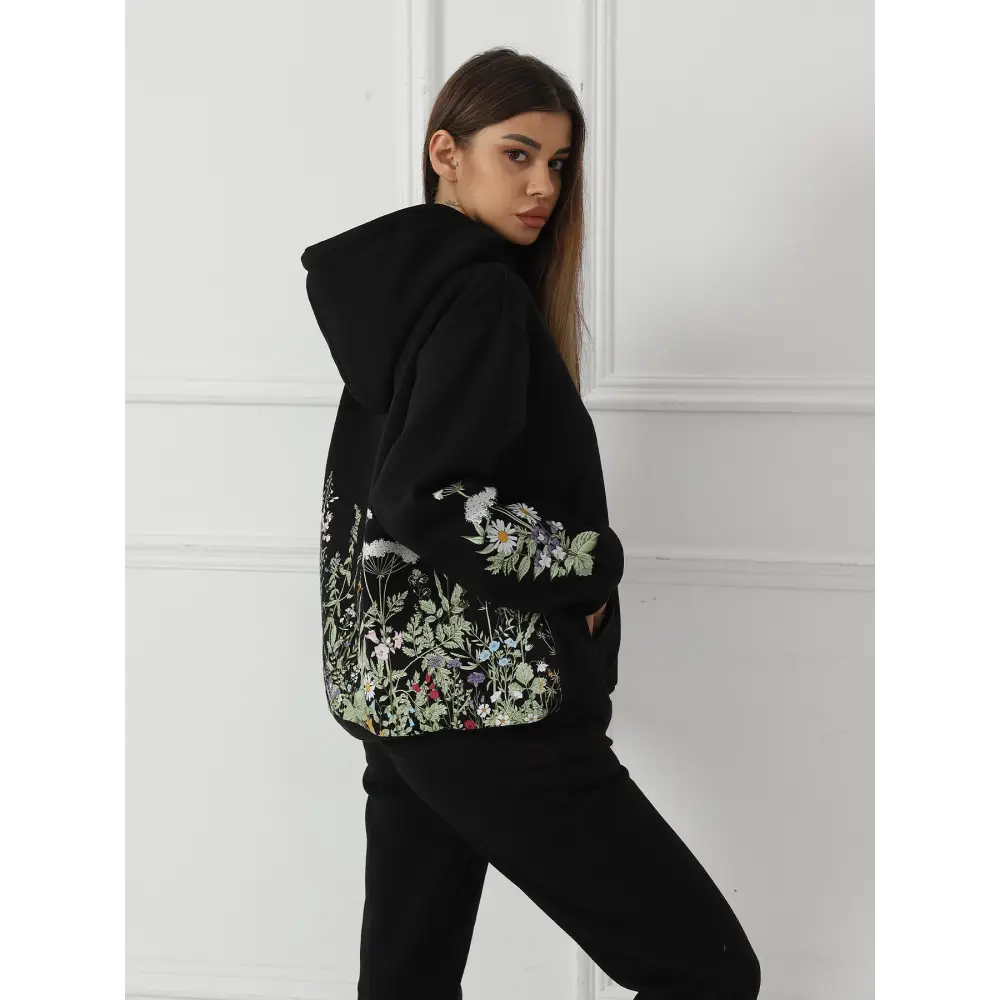 Women's Solid Color Floral Long Sleeved Sweatshirt Beyond Trends Hub