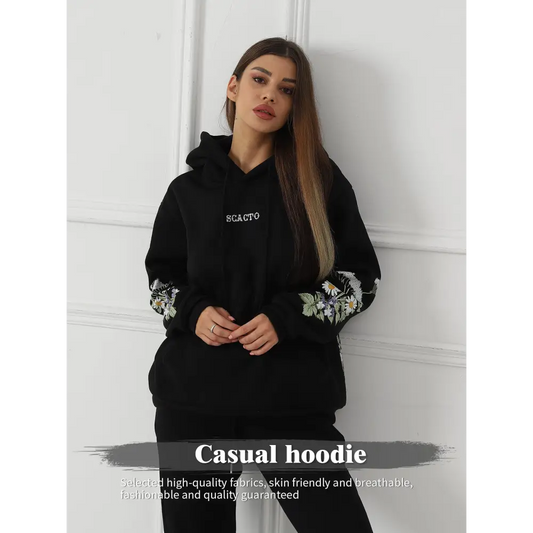 Women's Solid Color Floral Long Sleeved Sweatshirt Beyond Trends Hub