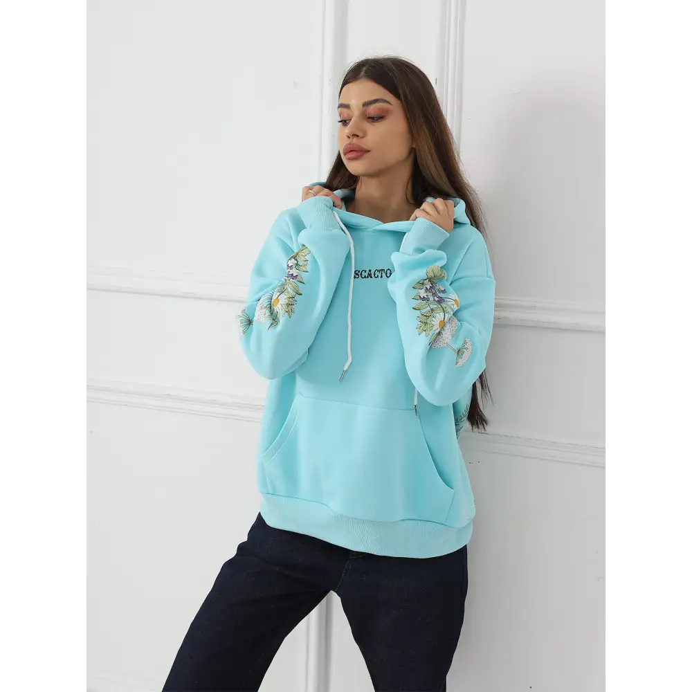 Women's Solid Color Floral Long Sleeved Sweatshirt Beyond Trends Hub