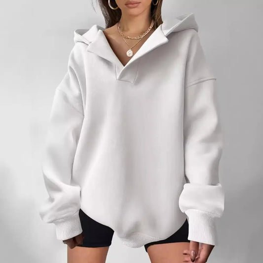 Women's Solid Color Long Sleeve Hooded Solid Color Loose Sweater Beyond Trends Hub