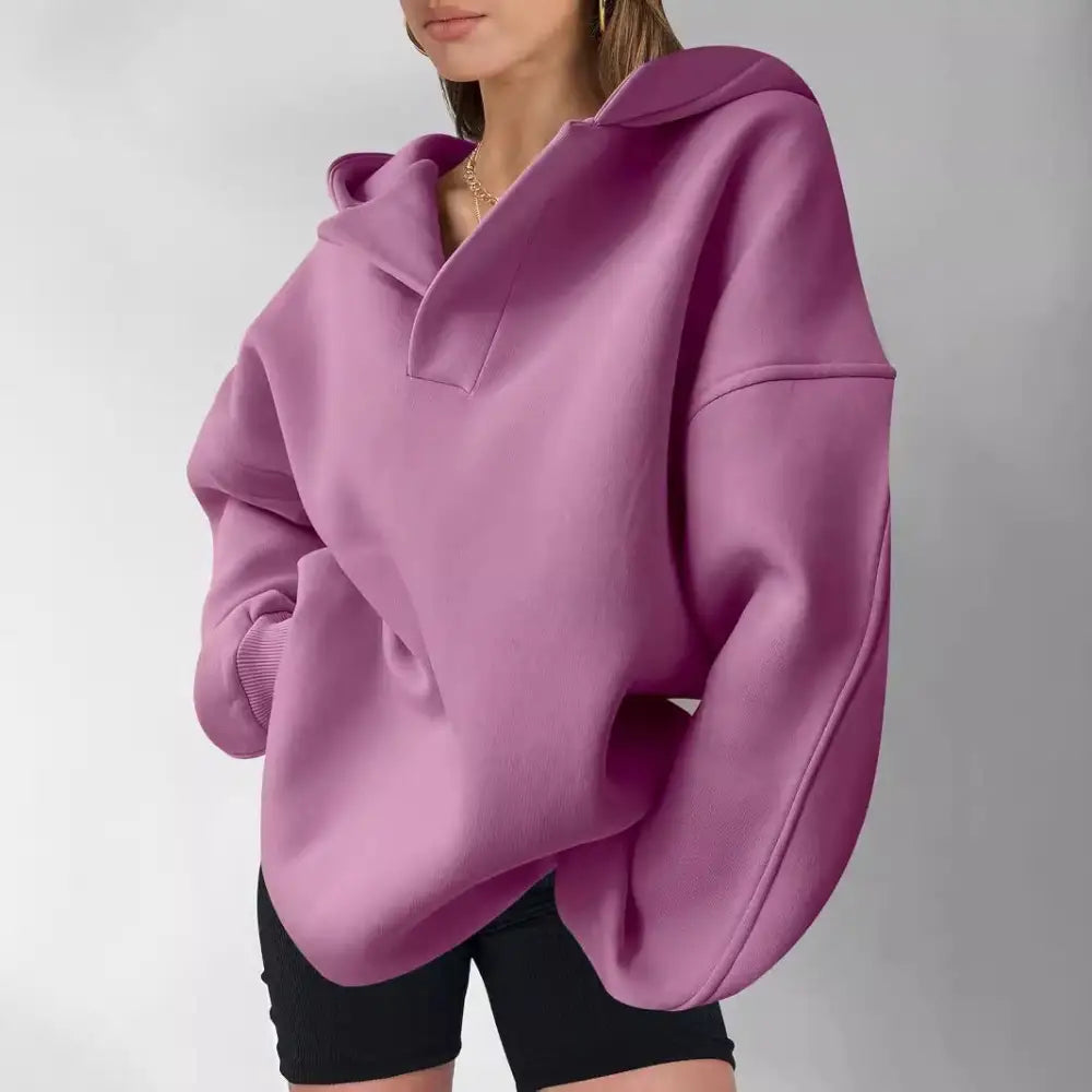 Women's Solid Color Long Sleeve Hooded Solid Color Loose Sweater Beyond Trends Hub