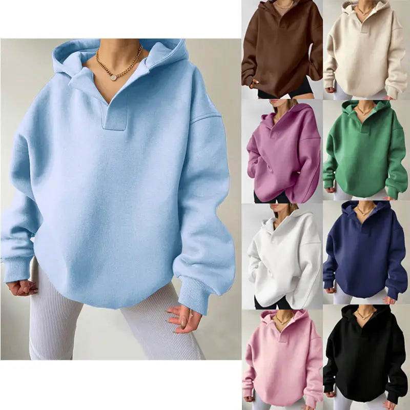 Women's Solid Color Long Sleeve Hooded Solid Color Loose Sweater Beyond Trends Hub