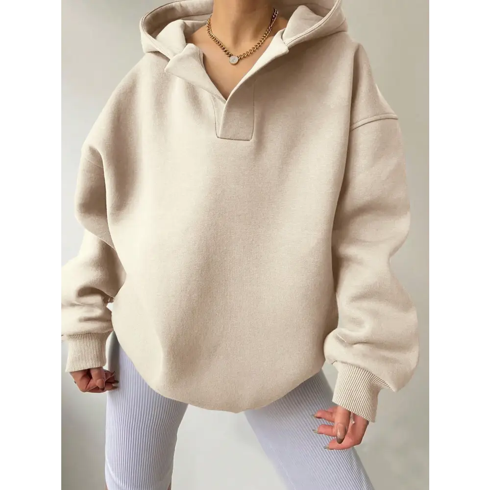Women's Solid Color Long Sleeve Hooded Solid Color Loose Sweater Beyond Trends Hub