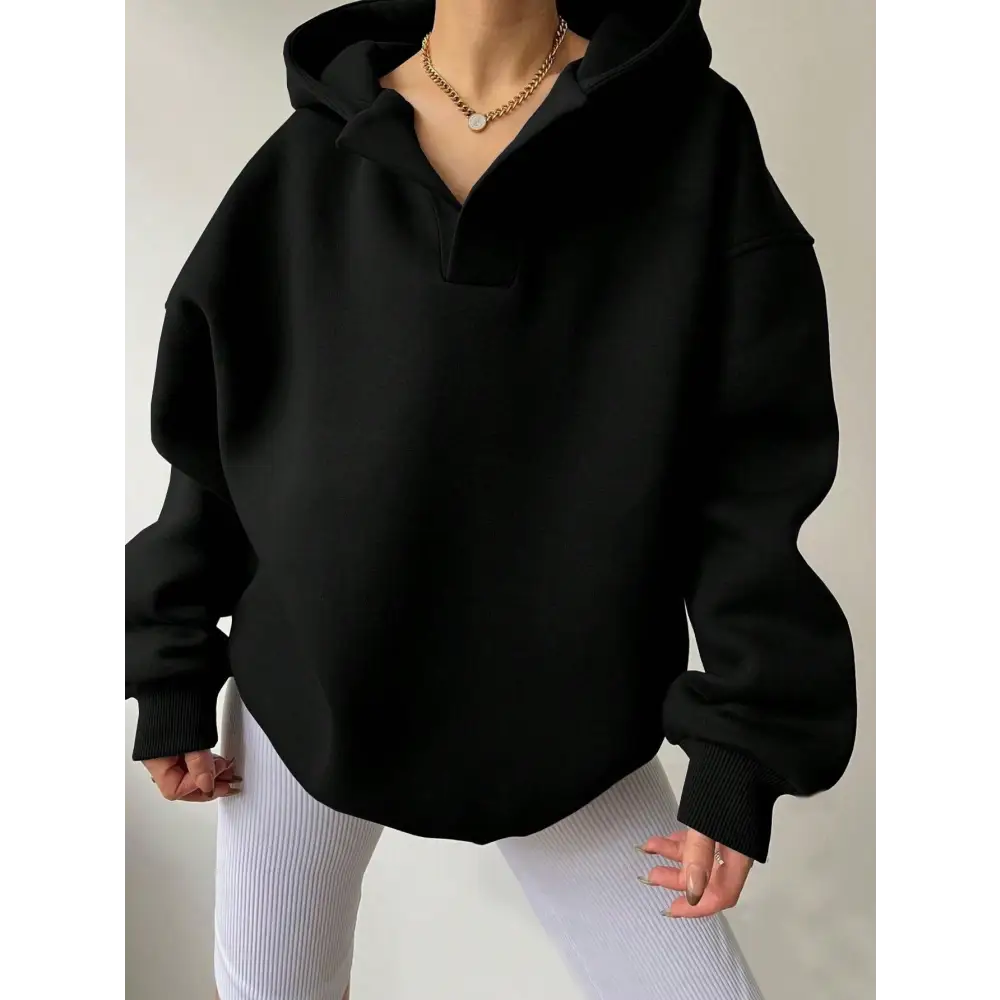 Women's Solid Color Long Sleeve Hooded Solid Color Loose Sweater Beyond Trends Hub