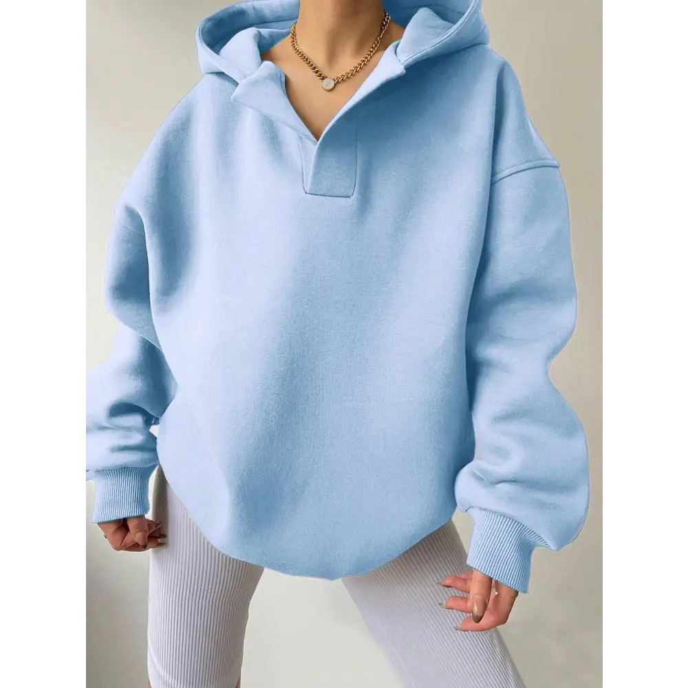 Women's Solid Color Long Sleeve Hooded Solid Color Loose Sweater Beyond Trends Hub