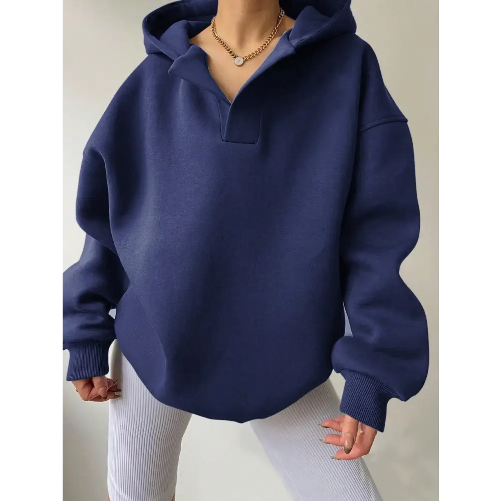 Women's Solid Color Long Sleeve Hooded Solid Color Loose Sweater Beyond Trends Hub