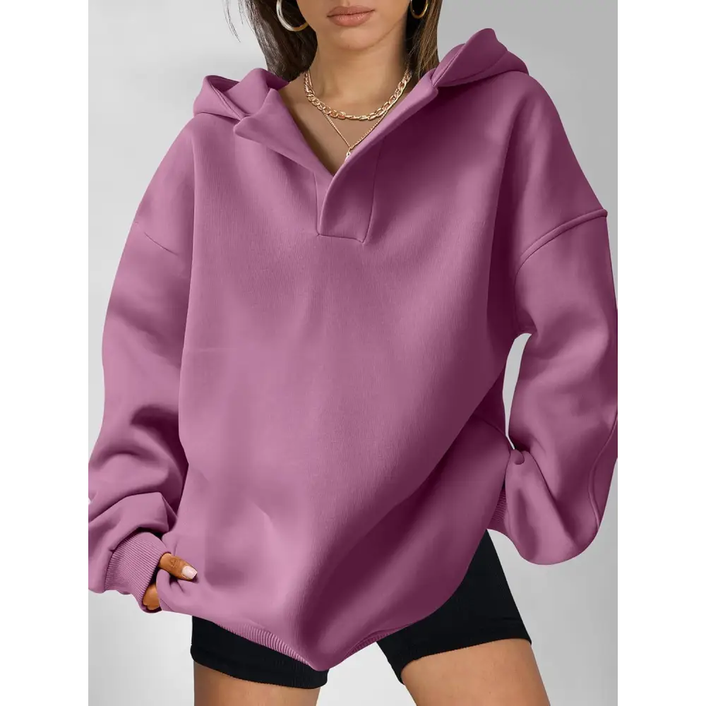 Women's Solid Color Long Sleeve Hooded Solid Color Loose Sweater Beyond Trends Hub