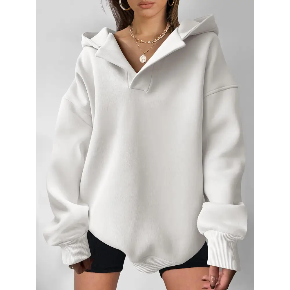 Women's Solid Color Long Sleeve Hooded Solid Color Loose Sweater Beyond Trends Hub