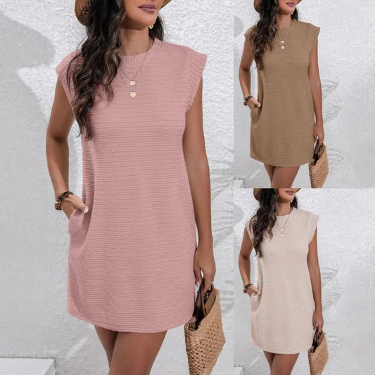 Women’s Solid Color Loose Sleeveless Sleeve Dress