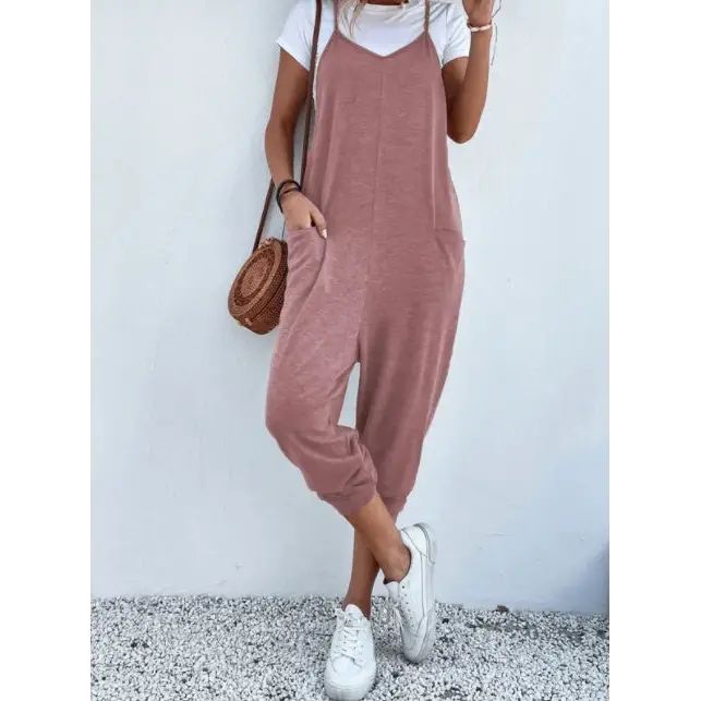 Women's Solid Color Zipper Patch Pocket Sling Jumpsuit For Women Beyond Trends Hub