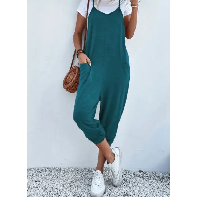 Women's Solid Color Zipper Patch Pocket Sling Jumpsuit For Women Beyond Trends Hub