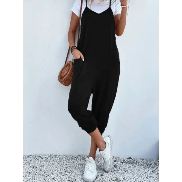 Women's Solid Color Zipper Patch Pocket Sling Jumpsuit For Women Beyond Trends Hub