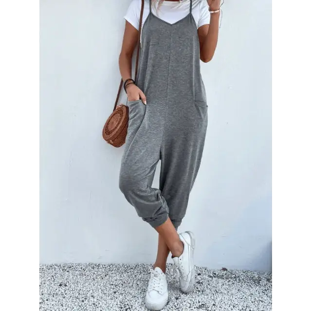 Women's Solid Color Zipper Patch Pocket Sling Jumpsuit For Women Beyond Trends Hub