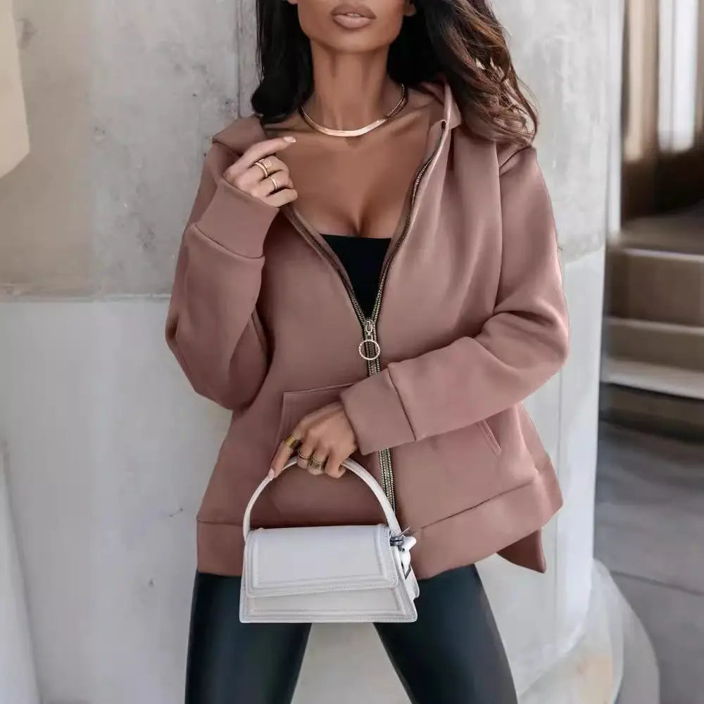 Women's Sports Pocket Loose Zip Casual Hoodie Sweater Beyond Trends Hub