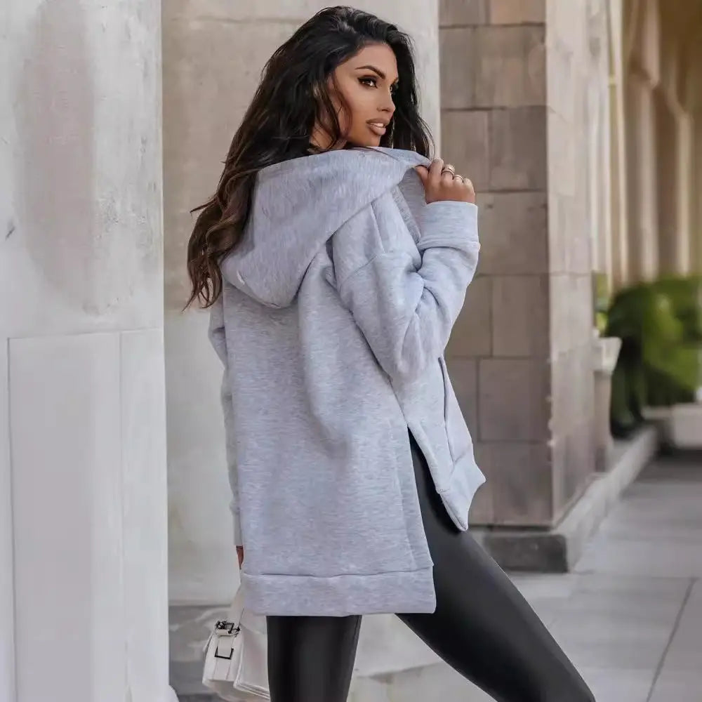 Women's Sports Pocket Loose Zip Casual Hoodie Sweater Beyond Trends Hub