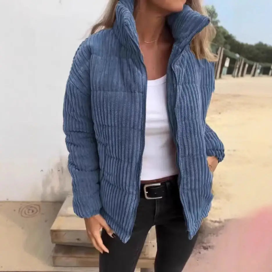 Women’s Stand Collar Long Sleeve Short Pocket Jacket Coat