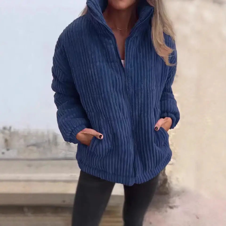 Women’s Stand Collar Long Sleeve Short Pocket Jacket Coat