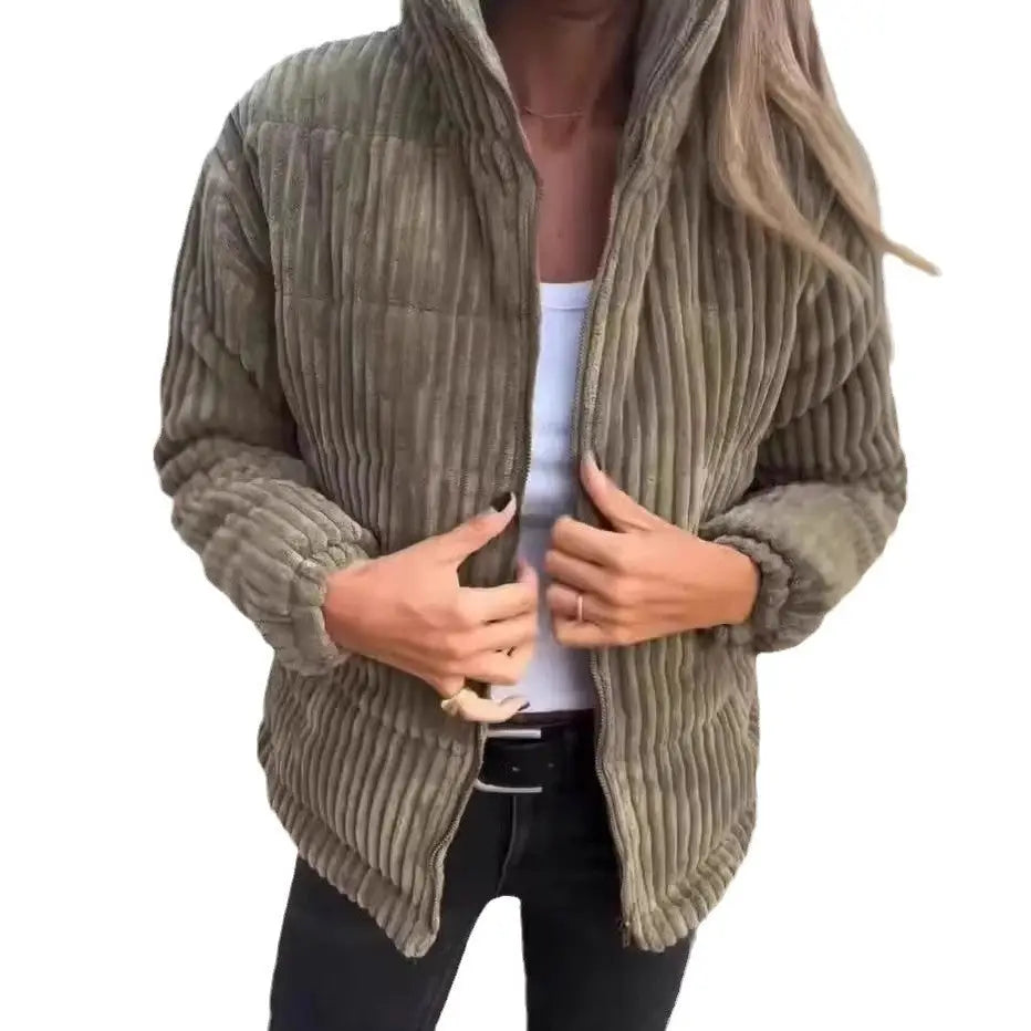 Women’s Stand Collar Long Sleeve Short Pocket Jacket Coat