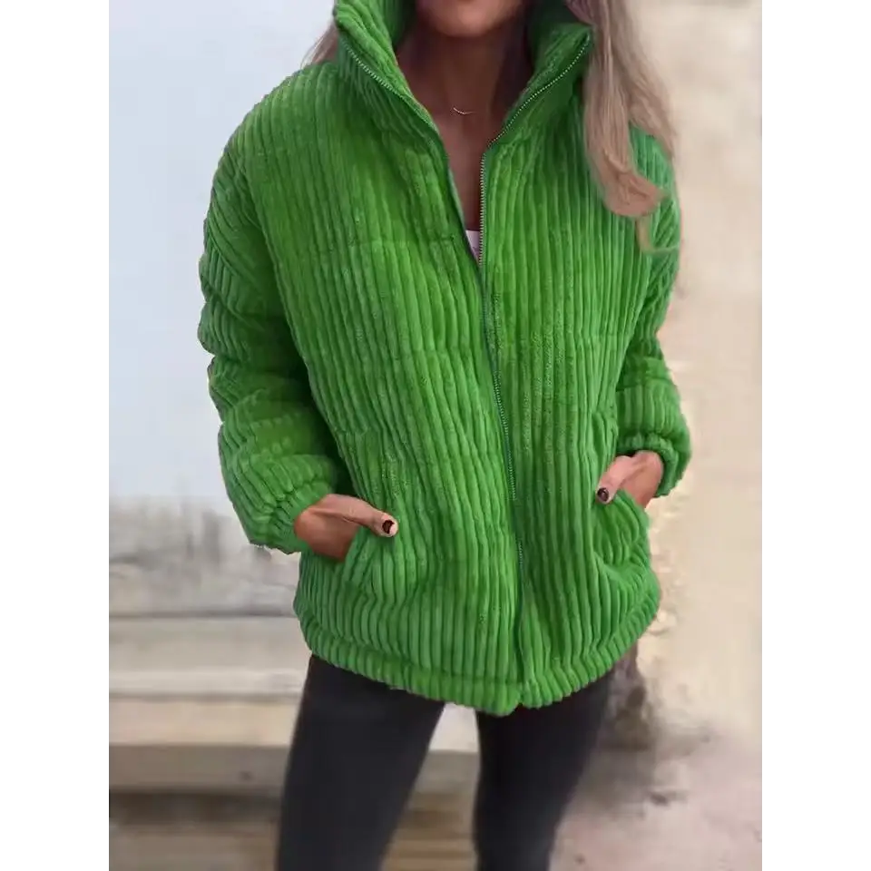 Women’s Stand Collar Long Sleeve Short Pocket Jacket Coat - Green / S
