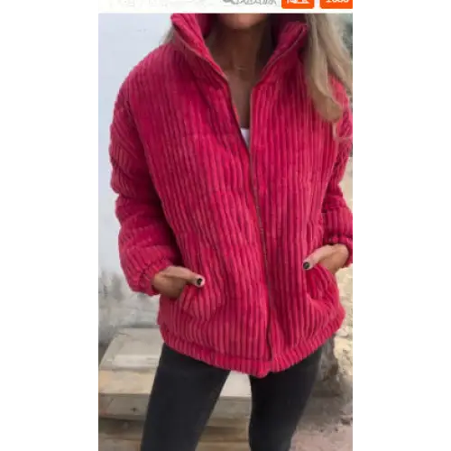Women’s Stand Collar Long Sleeve Short Pocket Jacket Coat - Red / S
