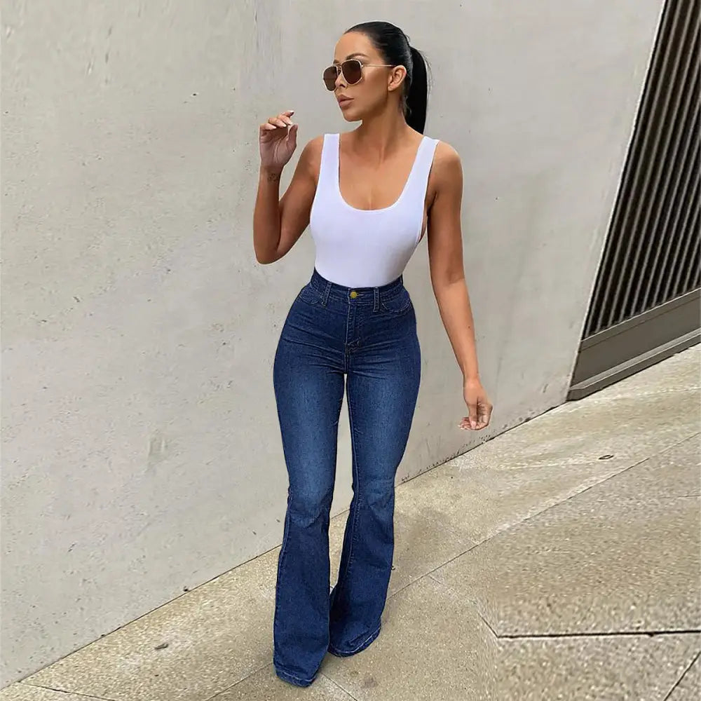 Women's Stretch High Waist Denim Pants Micro-pull Horseshoe Pants Beyond Trends Hub