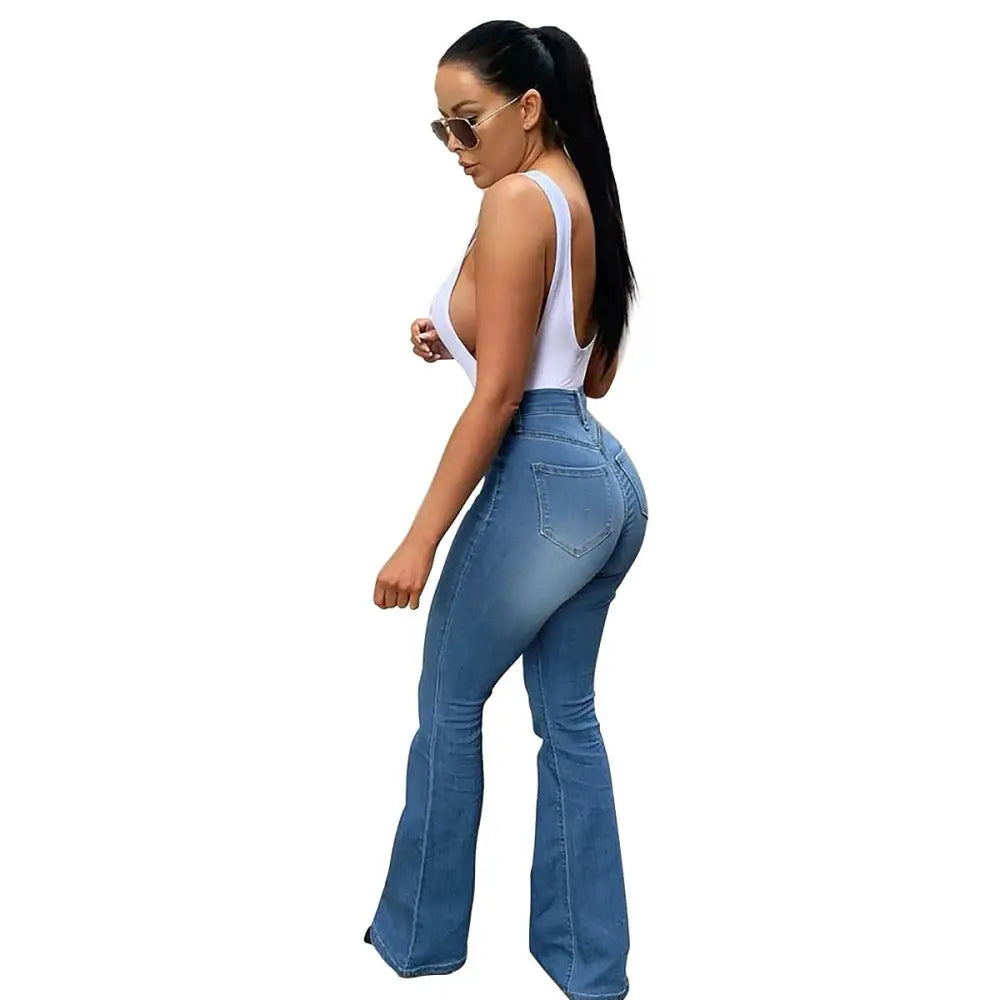 Women's Stretch High Waist Denim Pants Micro-pull Horseshoe Pants Beyond Trends Hub