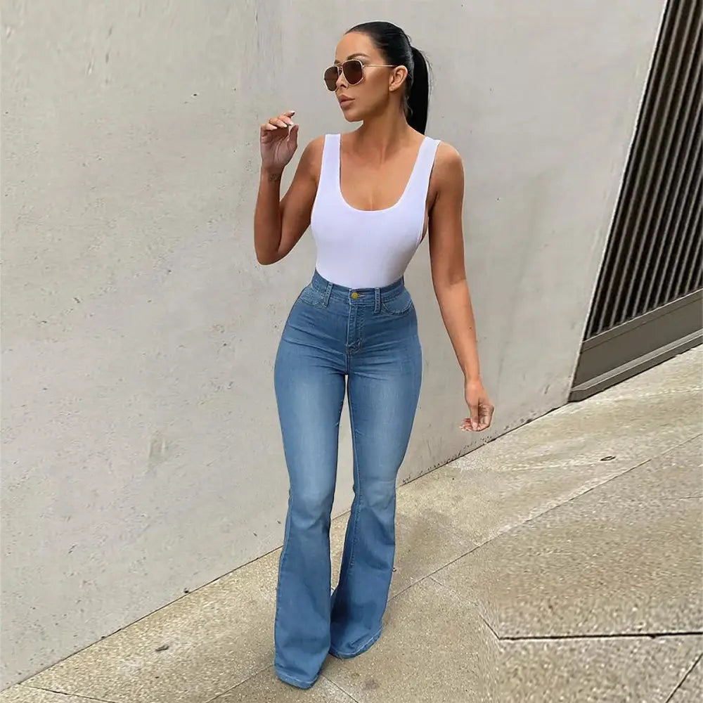 Women's Stretch High Waist Denim Pants Micro-pull Horseshoe Pants Beyond Trends Hub