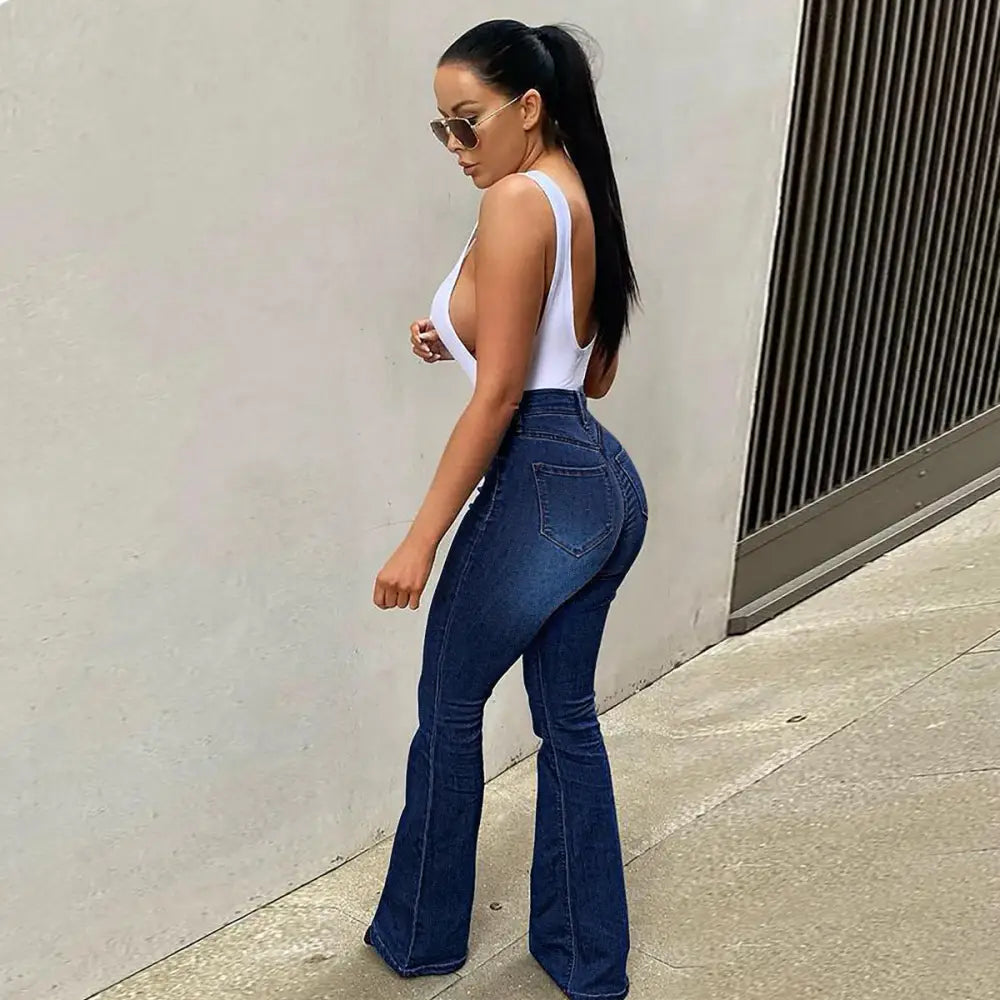 Women's Stretch High Waist Denim Pants Micro-pull Horseshoe Pants Beyond Trends Hub