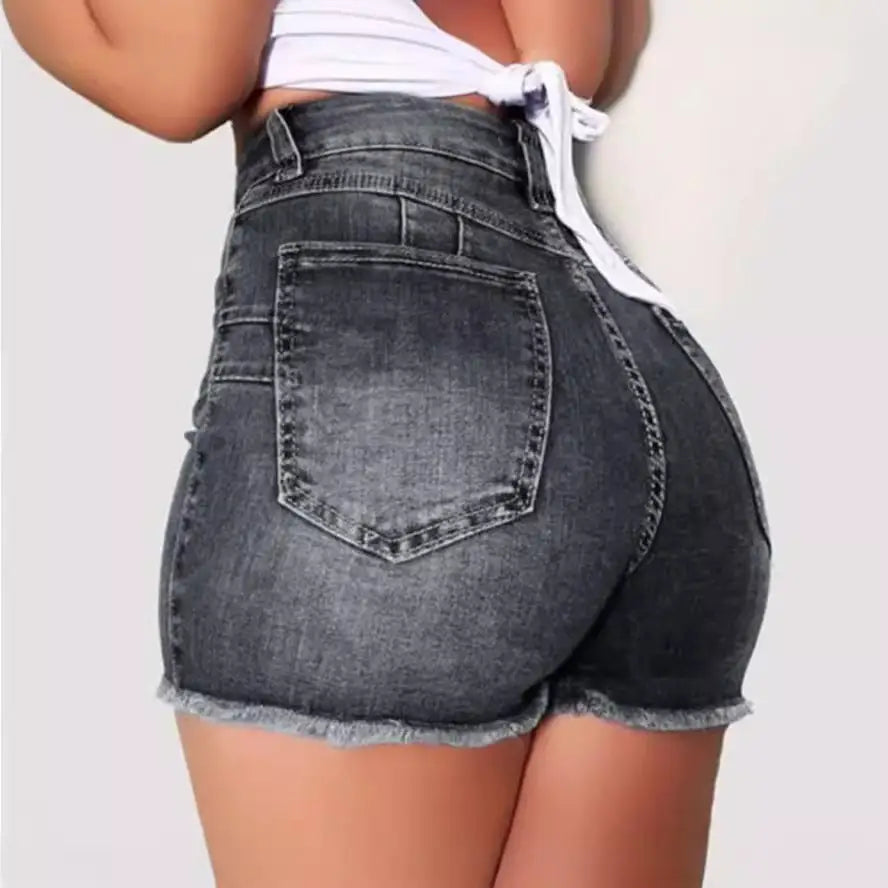 Women's Stretch Slim Fit Ripped Tassel Denim Shorts Beyond Trends Hub