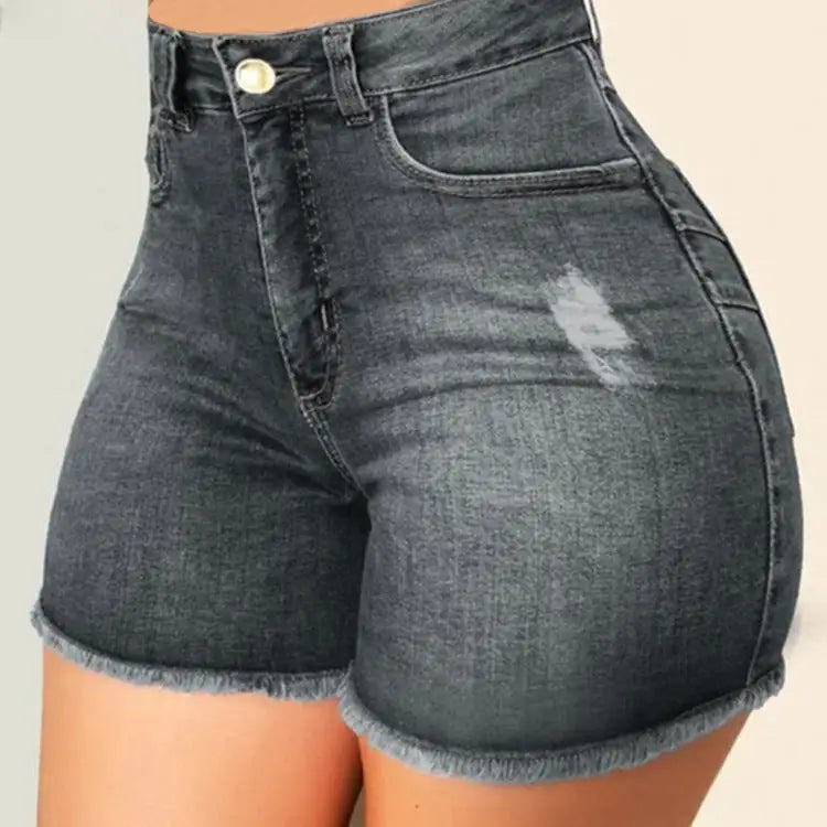 Women's Stretch Slim Fit Ripped Tassel Denim Shorts Beyond Trends Hub