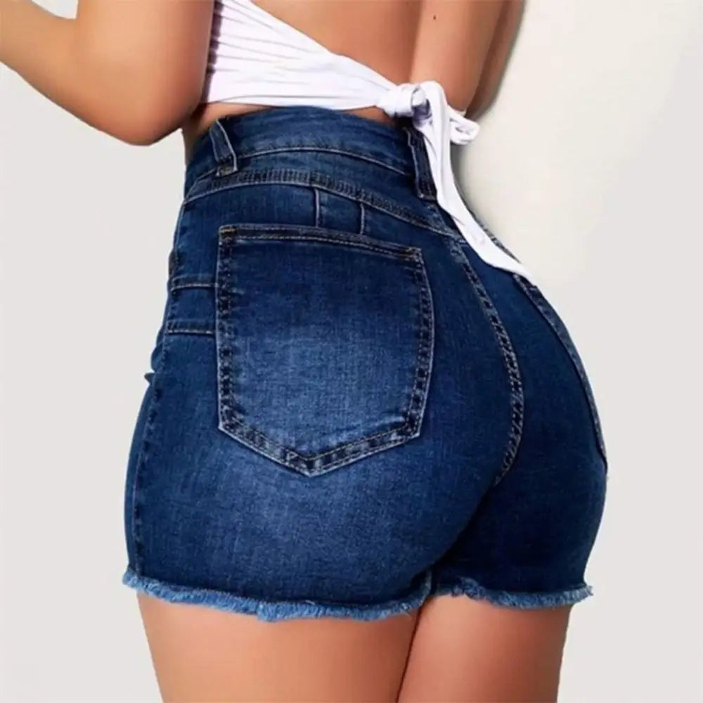 Women's Stretch Slim Fit Ripped Tassel Denim Shorts Beyond Trends Hub