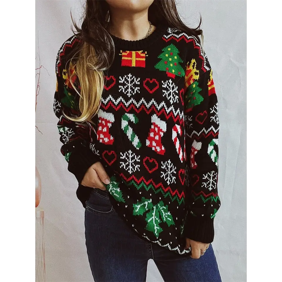 Women's Stylish Loose Round Neck Long-sleeved Sweater Beyond Trends Hub