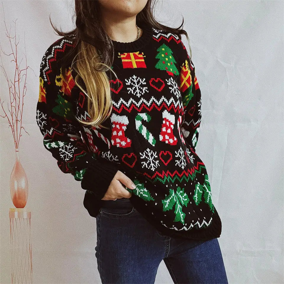 Women's Stylish Loose Round Neck Long-sleeved Sweater Beyond Trends Hub