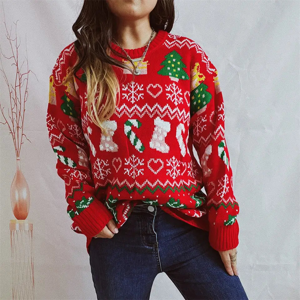 Women's Stylish Loose Round Neck Long-sleeved Sweater Beyond Trends Hub