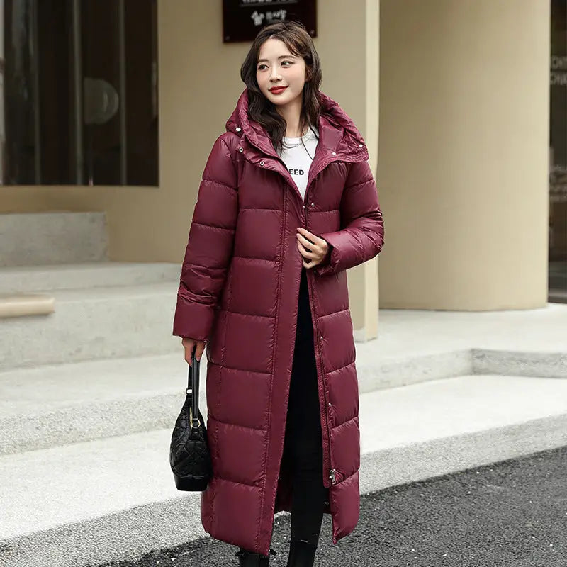 Women's Super Long Down Jacket Winter Puffer Thick Coat Black Red Hooded Zipper Keep Warm Fall Winter Casual Clothes Beyond Trends Hub