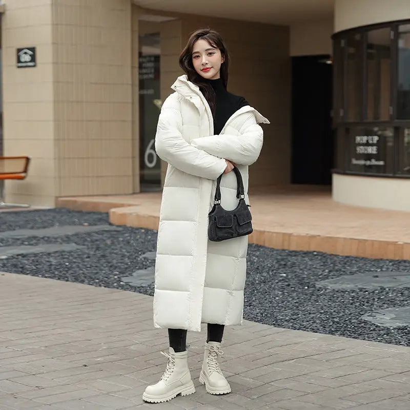 Women's Super Long Down Jacket Winter Puffer Thick Coat Black Red Hooded Zipper Keep Warm Fall Winter Casual Clothes Beyond Trends Hub