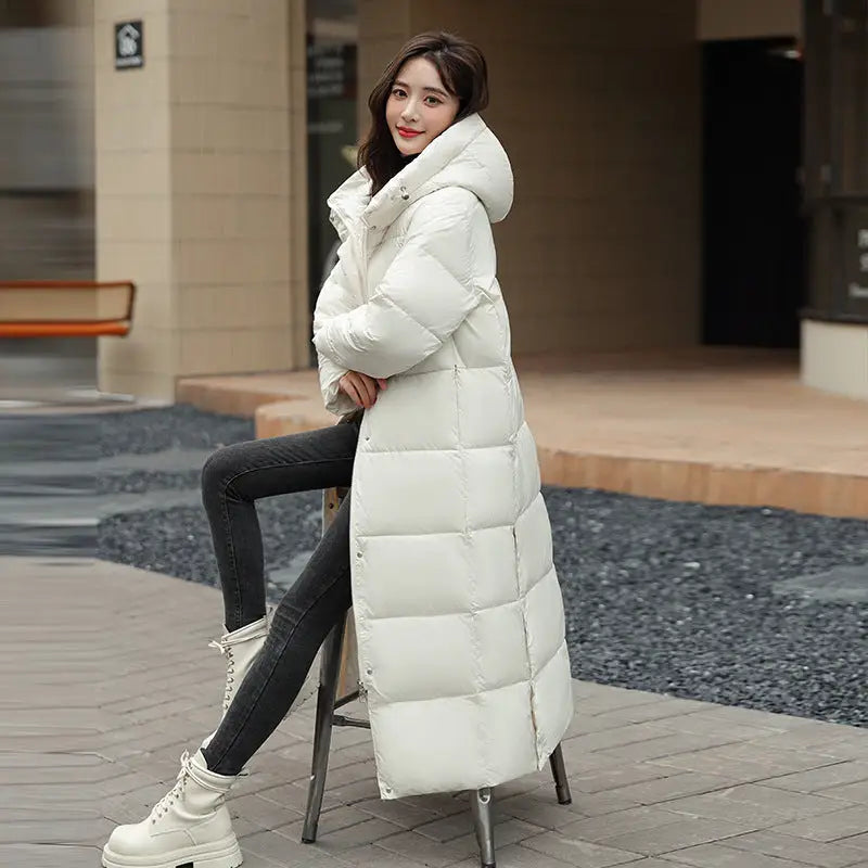 Women's Super Long Down Jacket Winter Puffer Thick Coat Black Red Hooded Zipper Keep Warm Fall Winter Casual Clothes Beyond Trends Hub