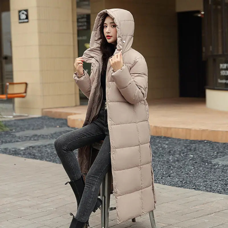 Women's Super Long Down Jacket Winter Puffer Thick Coat Black Red Hooded Zipper Keep Warm Fall Winter Casual Clothes Beyond Trends Hub