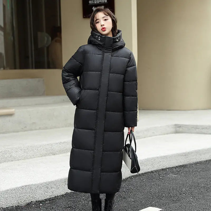 Women's Super Long Down Jacket Winter Puffer Thick Coat Black Red Hooded Zipper Keep Warm Fall Winter Casual Clothes Beyond Trends Hub