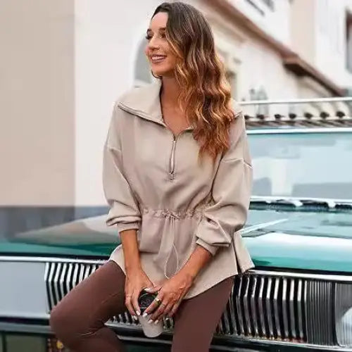 Women’s Super Plus Size Sweatshirt Half Zipper Drawstring