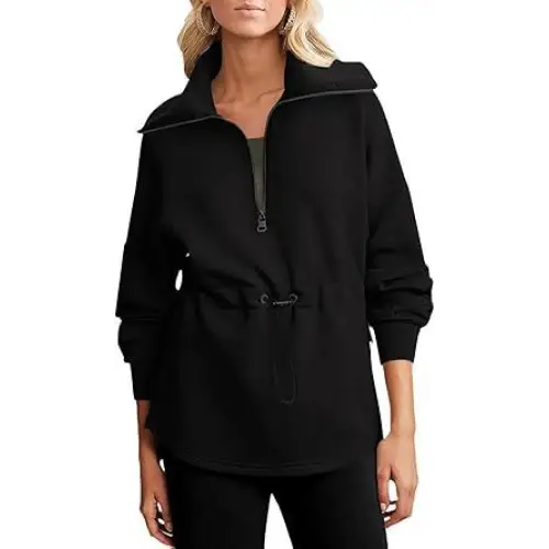 Women’s Super Plus Size Sweatshirt Half Zipper Drawstring - Black / S