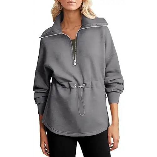 Women’s Super Plus Size Sweatshirt Half Zipper Drawstring - Gray / S