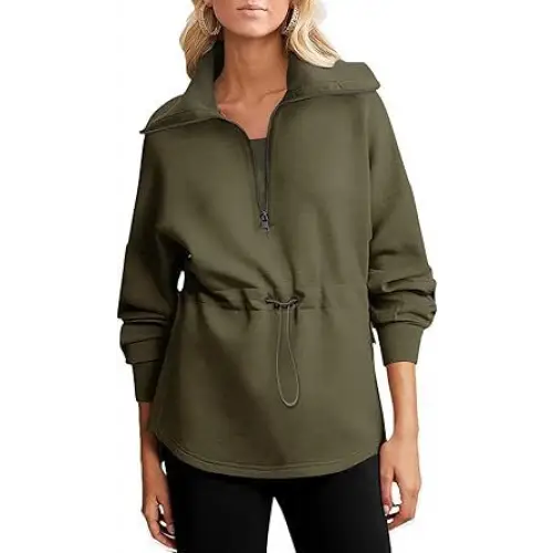 Women’s Super Plus Size Sweatshirt Half Zipper Drawstring - Green / S