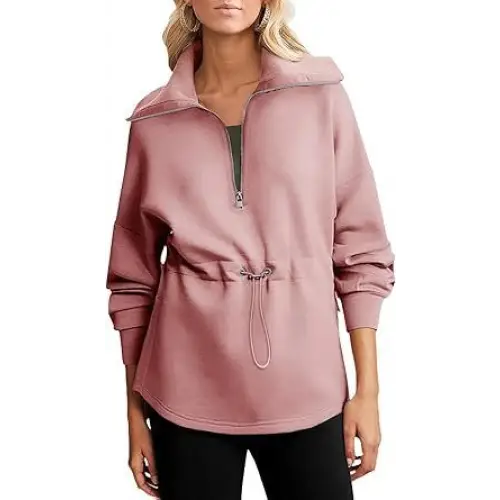 Women’s Super Plus Size Sweatshirt Half Zipper Drawstring - Pink / S